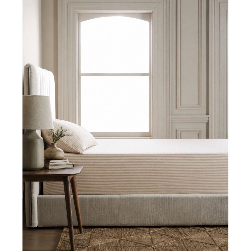 Quince Queen European Linen Fitted Sheet Set Natural White Stripe NEW